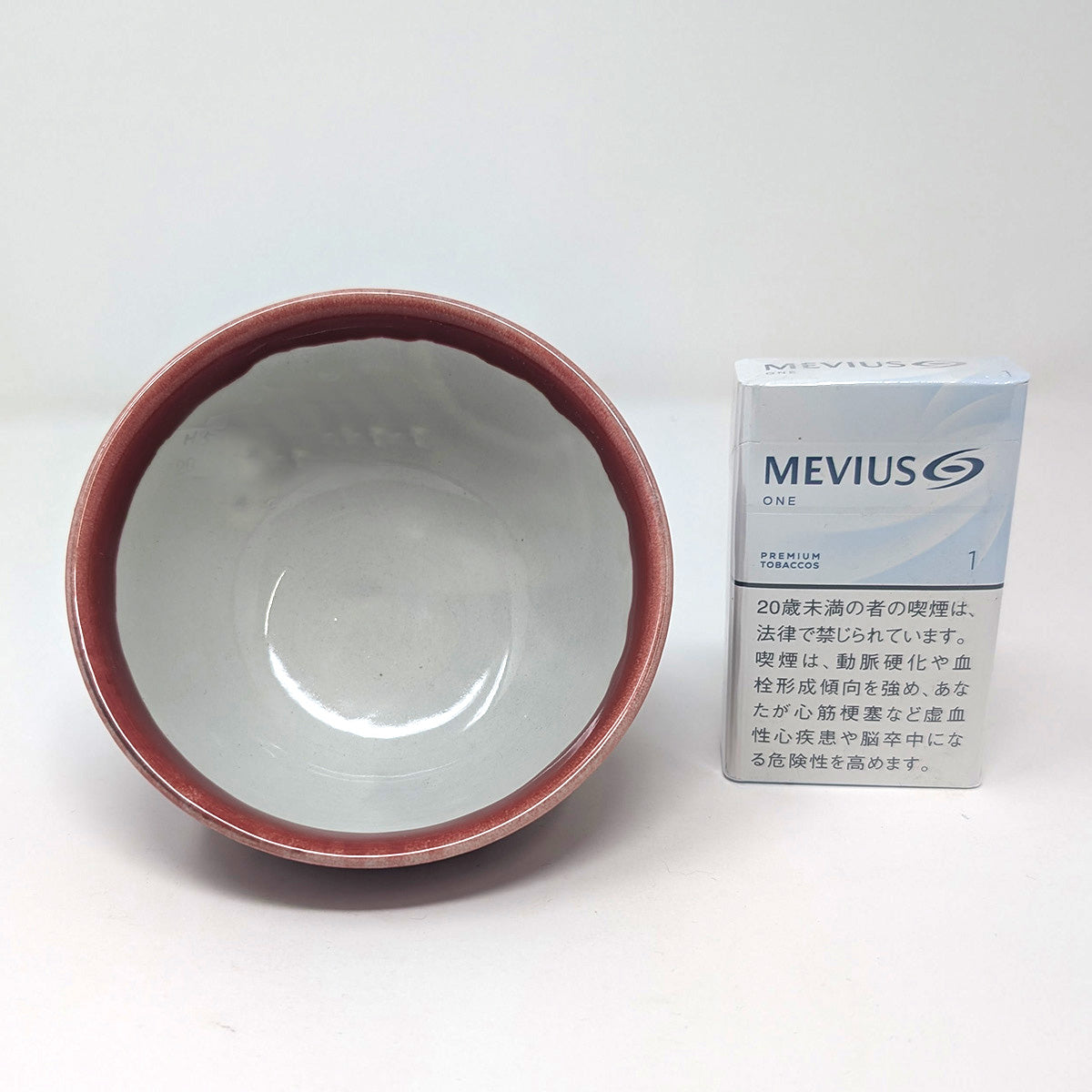 笠間焼-縞茶碗/赤(HX)
