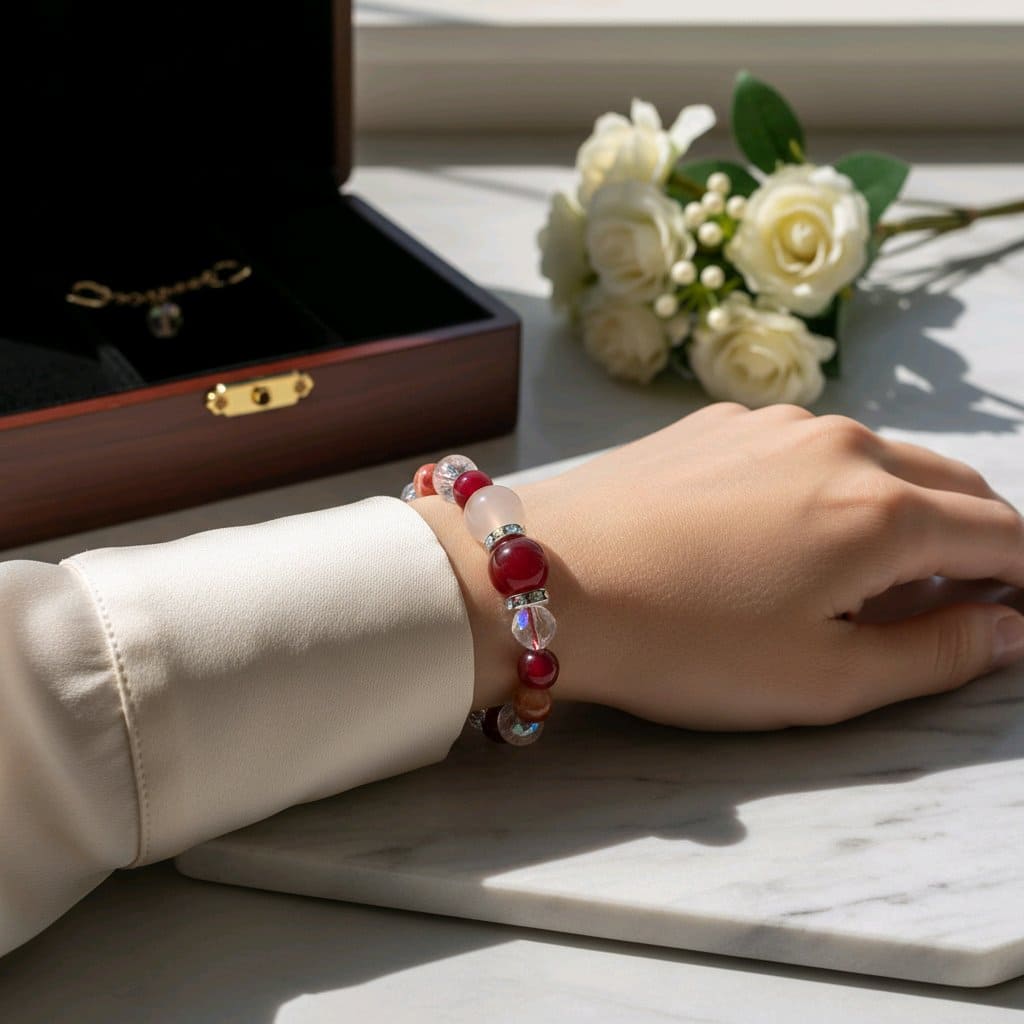 7月誕生石カーネリアン天然石ブレスレットレディース(TX)【浄化用WhiteSageのお香プレゼント】