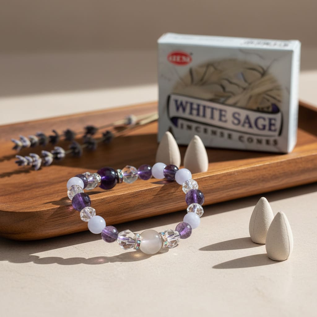 2月誕生石アメジスト 天然石 ブレスレット レディース アクセサリー(TW)【浄化用WhiteSageのお香プレゼント】