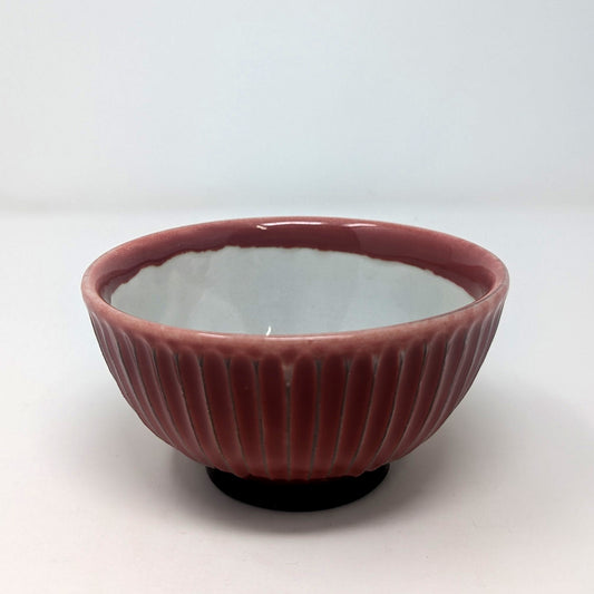 笠間焼-縞茶碗/赤(HX)