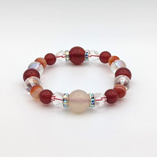 7月誕生石カーネリアン天然石ブレスレットレディース(TX)【浄化用WhiteSageのお香プレゼント】