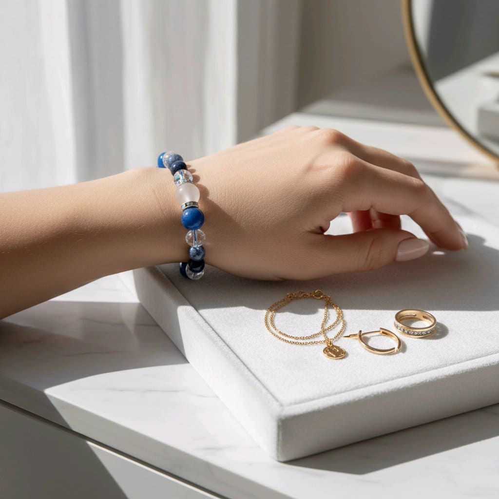 9月誕生石ラピスラズリ天然石ブレスレットレディース(TX)【浄化用WhiteSageのお香プレゼント】